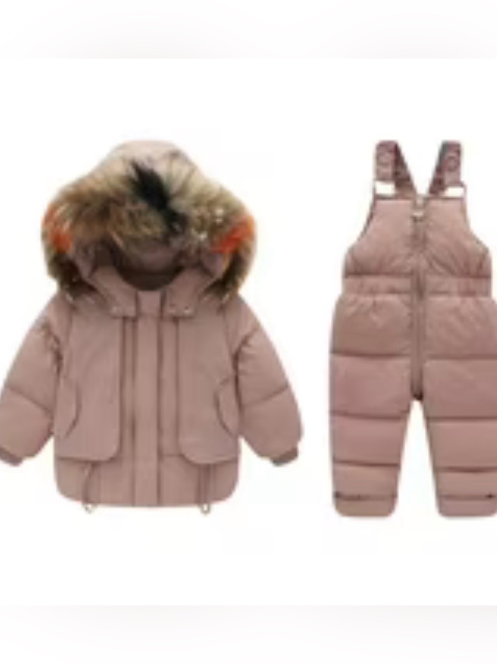 Size 90/2T Kids Pink Winter Puffer Jacket and Bib Snow Pants Set